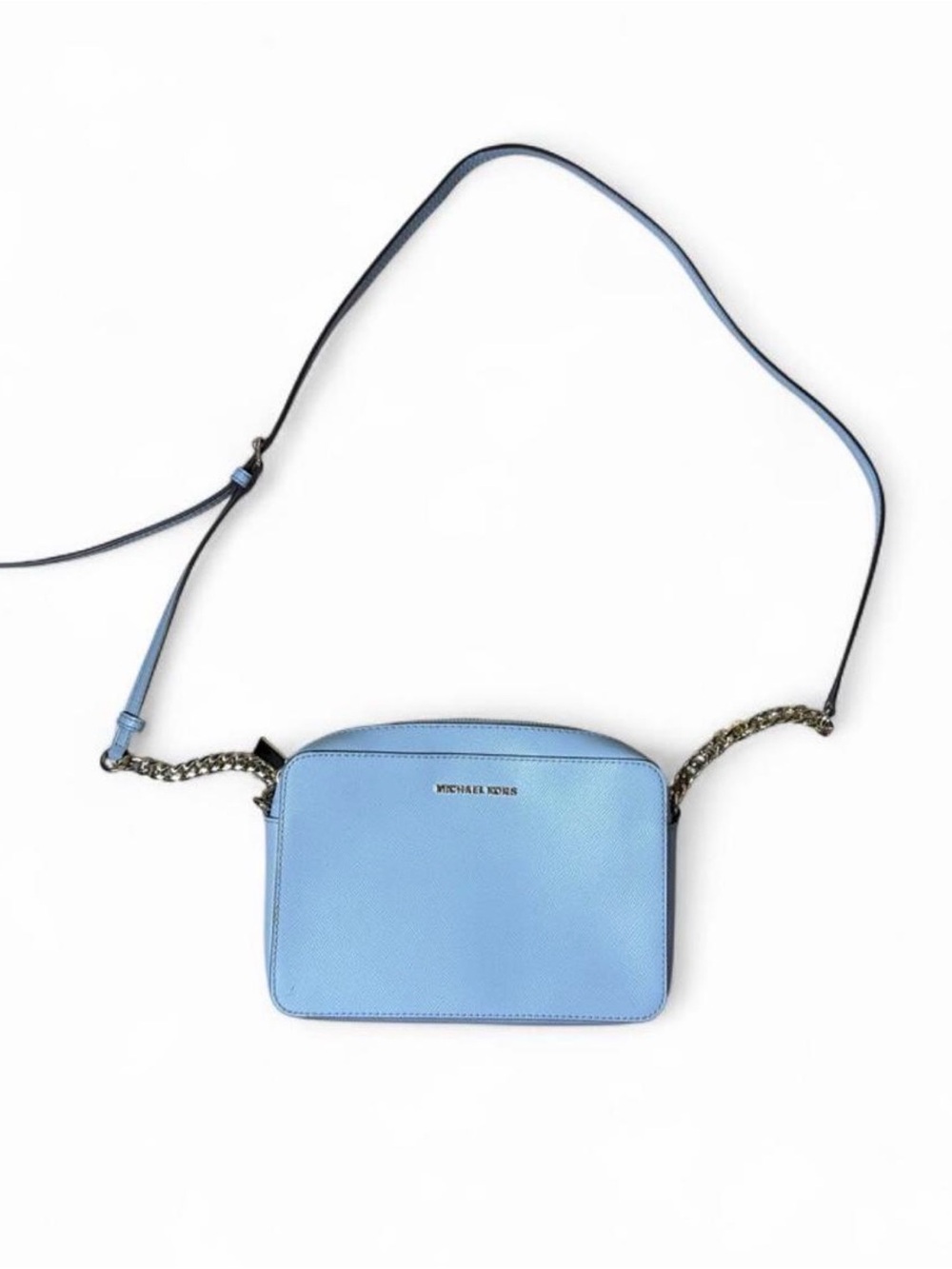 Michael Kors Jet Set Blue Saffiano Leather Crossbody Bag Gold Chain 9x6